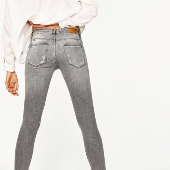 Zara Basic Z1975 Grey Floral Print Skinny Jeans - Picture 8 of 9